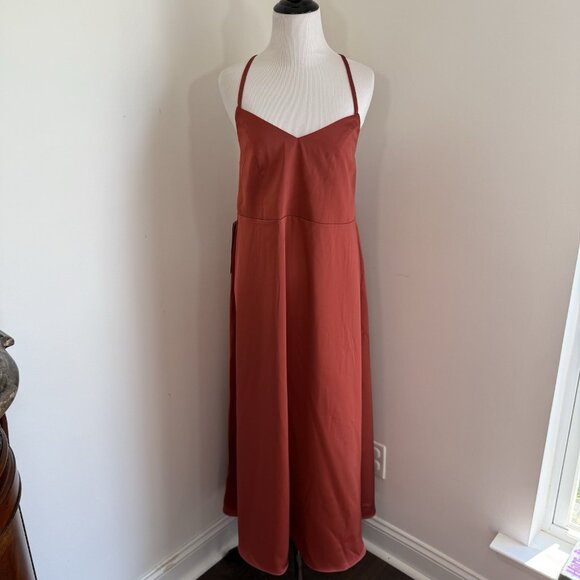 Azazie Dress New Bridesmaid Prom Wedding Party Rust Burnt Orange Spaghetti Strap - Picture 1 of 14
